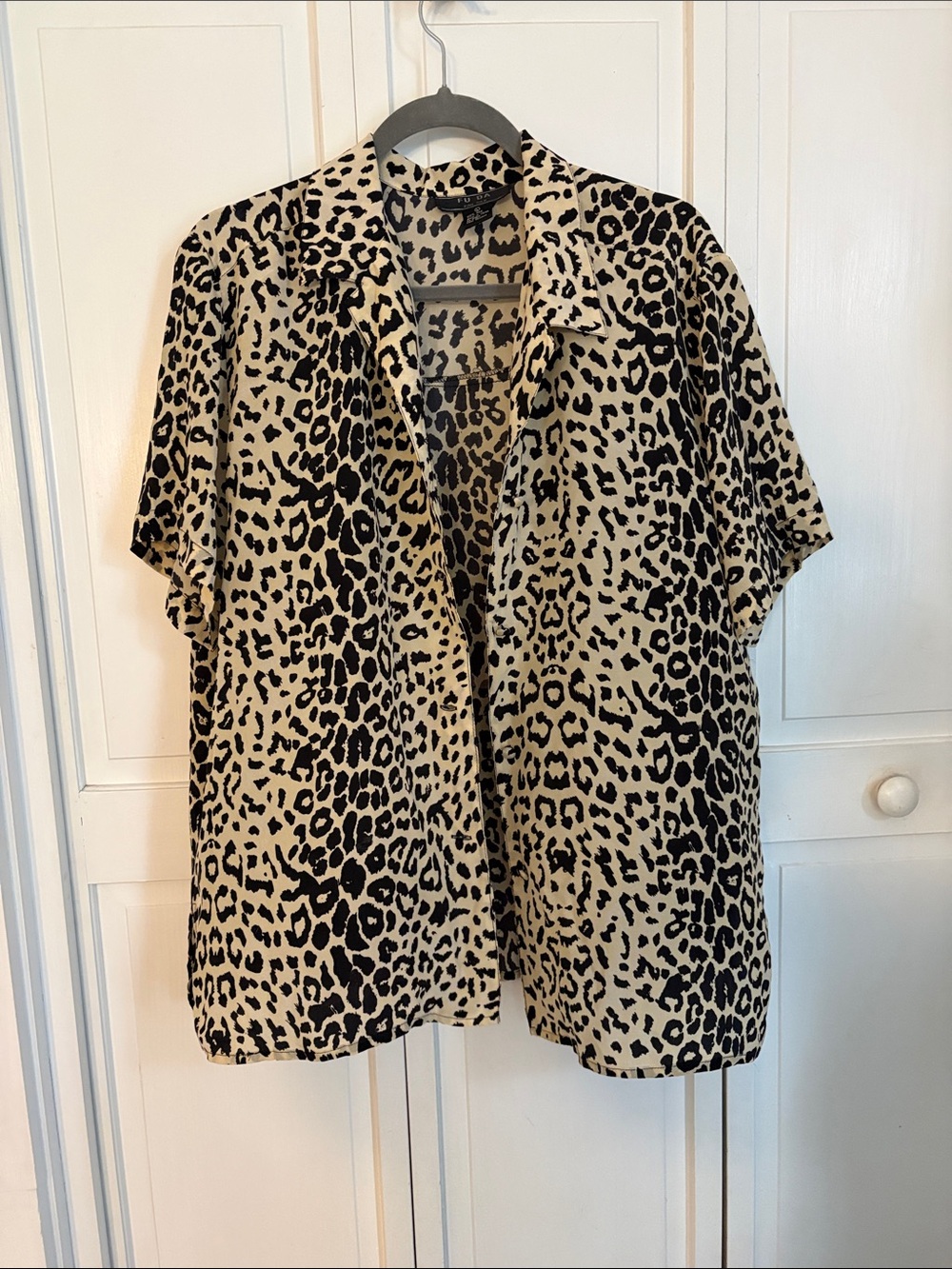 Leopard Print Short Sleeve Button-Front Shirt - Black on Tan